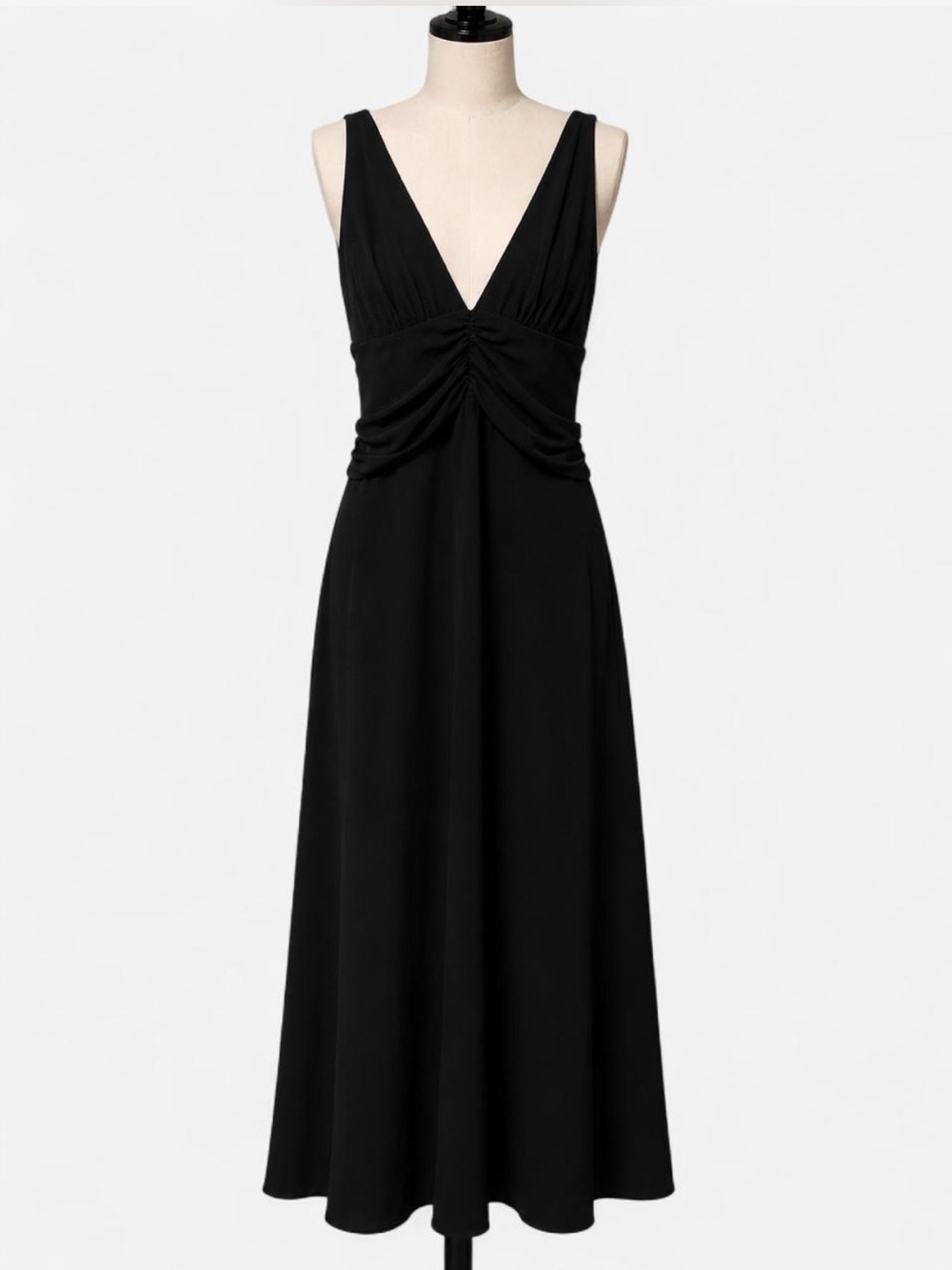 Classic Black V-Neck Sleeveless Midi Dress